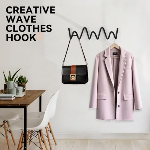 Coat Rack Wall Mount, Creative Wave Wall Hooks 20KG Capacity, Easy Installati...