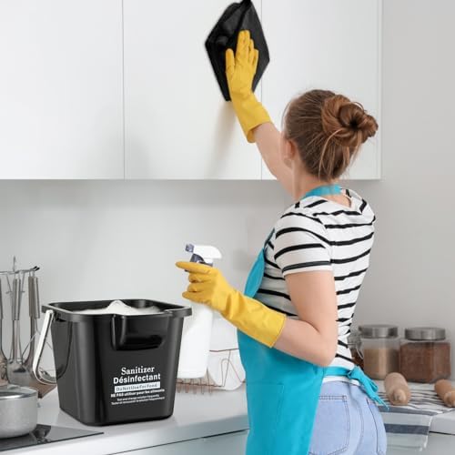 Vesici 6 Set 3 Quart Cleaning Bucket with Cloths Small Sanitizing, Black