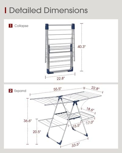 Sakugi Clothes Drying Rack, Foldable 2-Level with 55.5" Adjustable Wings