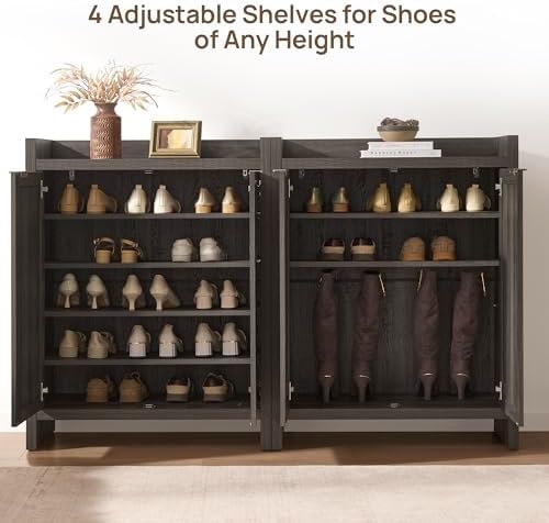SICOTAS 41" Tall Shoe Cabinet, 24 Pair Shoe Storage Cabinet, Rattan Doors