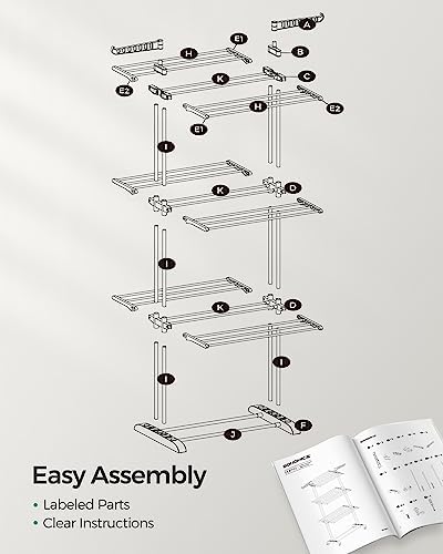 SONGMICS 4-Tier Clothes Drying Rack, Foldable, Rolling, 66.6-Inch Tall