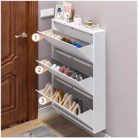 Metal Wall Mounted Shoe Cabinet, Slim Hanging Shoe Organizer, Narrow Flip Dow...