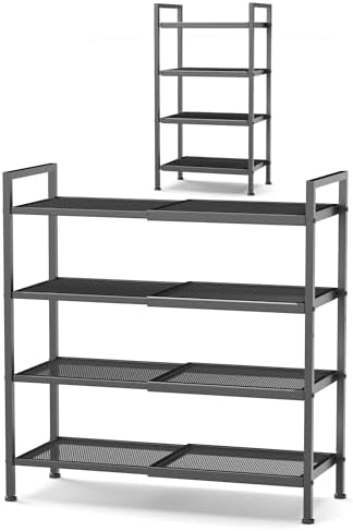 Expandable Shoe Rack for Closet, Entryway, Shoe Storage, 4-Tier, Black
