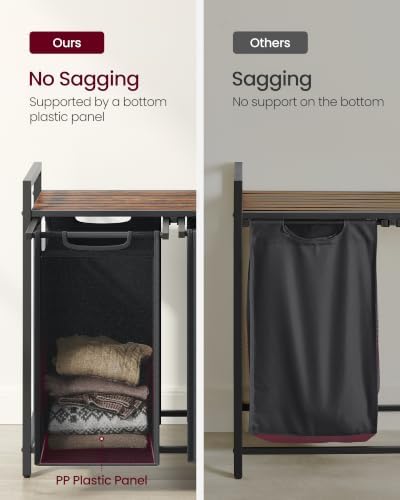 VASAGLE Laundry Hamper with Shelf, 3 Pull-Out Bags, 3 x 10.6 Gallons (40 L)
