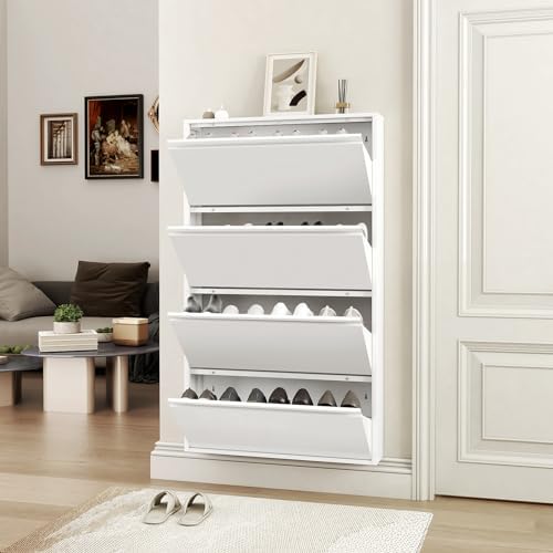LUCYPAL Shoe Cabinet with 4 Flip Drawers for Entryway,Metal Wall Shoe Storage...