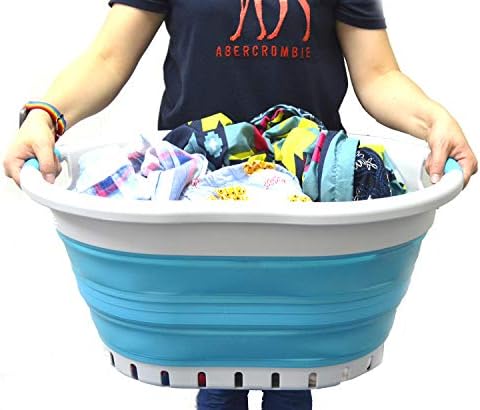 SAMMART 36L Set of 2 Collapsible 3 Handled Plastic Laundry Basket-Foldable Po...