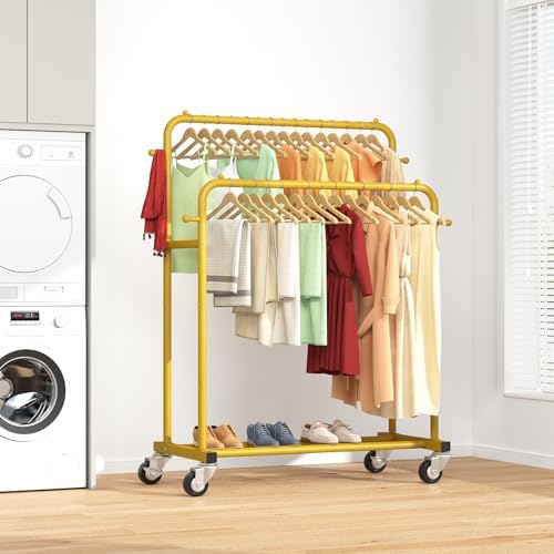 Laiensia Double Rods Garment Rack with Wheels, Clothing Rack for Hanging Clot...