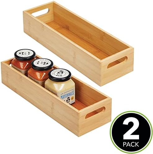 mDesign Set of 2 Kitchen Storage Box – Open-Top Bamboo Storage Tray with Hand...
