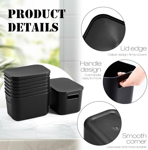 Hoolerry 8 Pieces Storage Bins, 9.8 x 7.1 x 6.3 Inch, Black