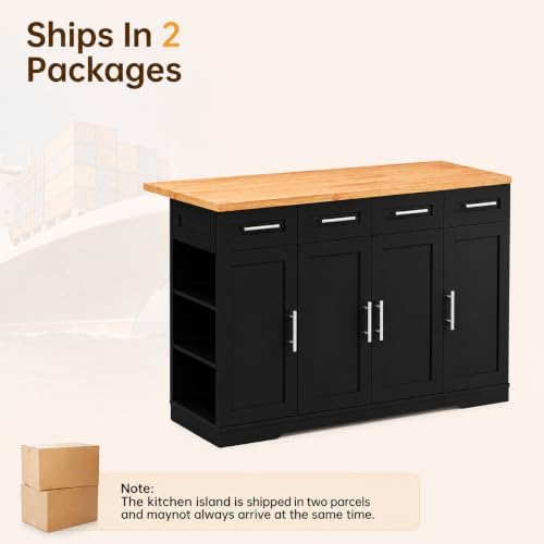 Dripex 53'' Rolling Kitchen Island with Power Outlet, Drop Leaf &...
