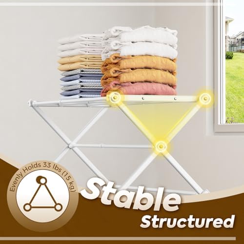 KINGBOARD Clothes Drying Rack, 3-Tier Foldable Extendable, White