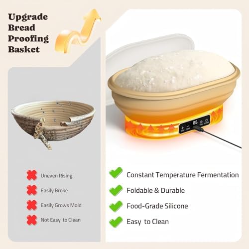 Heating Sourdough Bread Proofing Basket, 2L Electric Thermostatic Oval