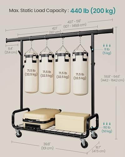 SONGMICS Clothes Rack, Heavy-Duty Rolling Garment Rack with Shelf