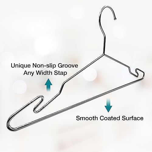 Chrome Metal Hangers, Heavy Duty Clothes Hangers with Non-Slip Grooves, Slim ...