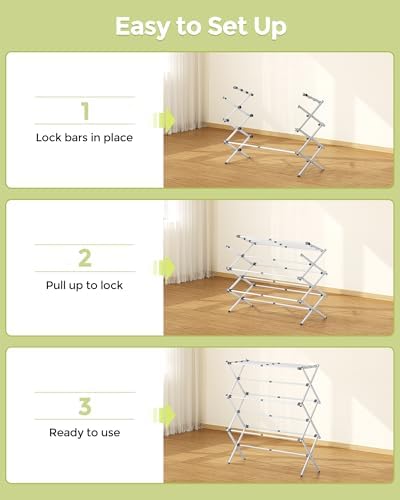 APEXCHASER 3-Tier Foldable Clothes Drying Rack, 37.6" H, White