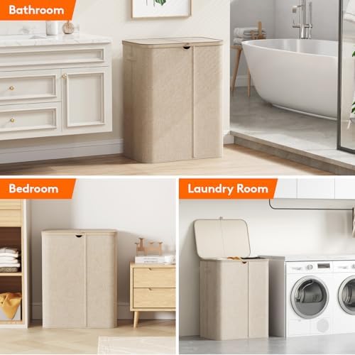 Lifewit 185L 3 Section Laundry Hamper with Lid, Laundry Basket, Beige