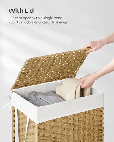 SONGMICS Laundry Hamper with Lid, 23.8 Gal (90 L) Synthetic Rattan,Foldable
