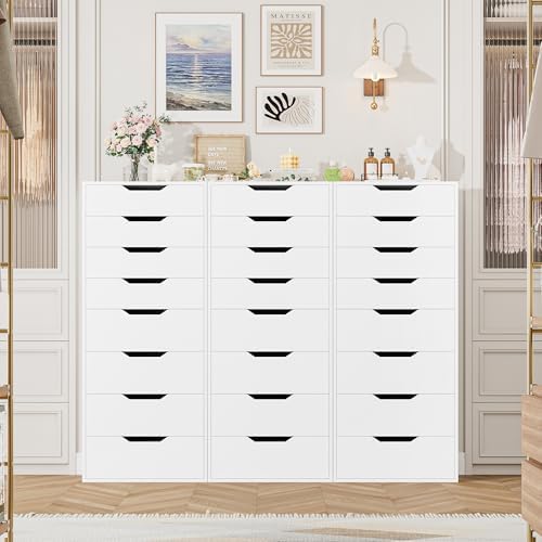 FACBOTALL 44.5" Tall White Dresser, 8 Drawer Dresser with Groove Handles