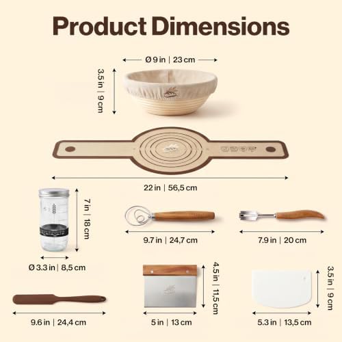 EDELHAUS Sourdough Starter Kit with Round Banneton Proofing Basket