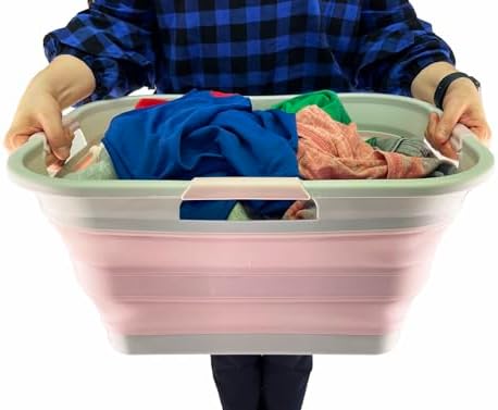 SAMMART 30L (8 gallon) Collapsible Plastic Laundry Basket-Foldable Pop Up Sto...