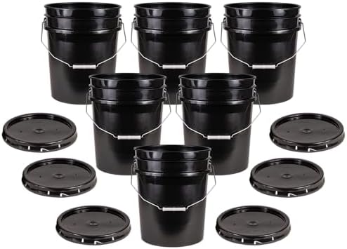 ATERET 5 Gallon Black Bucket & Lid - Durable 90 Mil All Purpose Pail - Fo...