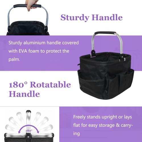 2026 Updated 24L Cleaning Caddy with Handle,10 Pocket Cleaning Basket,Black