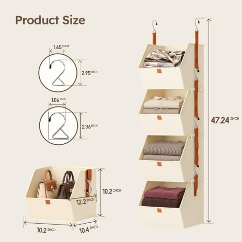 Homsorout Hanging Closet Organizer, Modular 4-in-1 Hanging Shelves, Beige