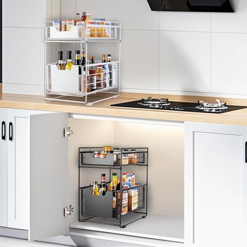 2 Tier Under Sink Organizer,Slide Out Kitchen Cabinet Organizer,Pull Out Pant...