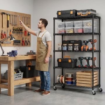 REIBII 5 Tier Storage Shelves, 1653LBS Heavy Duty&Silent Wheels for Garage