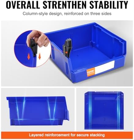 VEVOR Plastic Storage Bins 6 Pack (11 x 11 x 5-Inch), Hanging Stackable Stora...