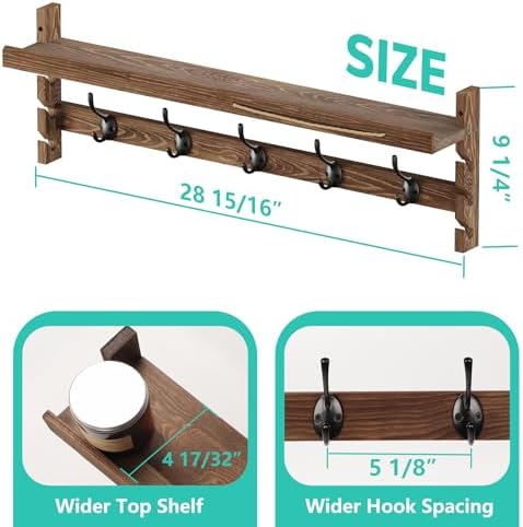 AMBIRD Wall Hooks with Shelf 28.9inch Entryway Wall Hanging Shelf, Wood Coat ...
