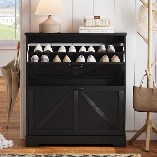 Semiocthome Farmhouse Shoe Storage Cabinet with 2 Flip Drawers, 31.5"(W)...