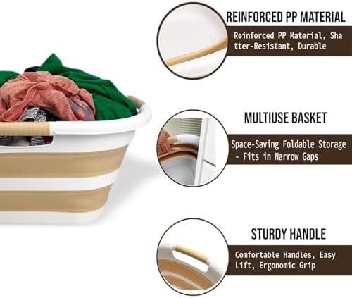 SAMMART 40L (10.5 gallon) Set of 2 Plastic Foldable Laundry Basket - Collapsi...