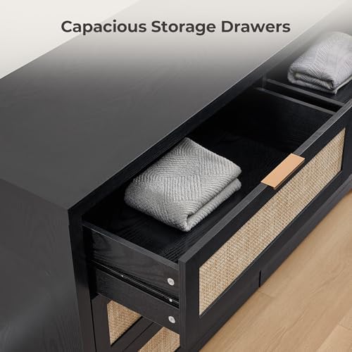 SICOTAS Rattan Dresser for Bedroom, 57" Wide 6 Drawer Dresser