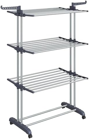 SONGMICS 4-Tier Clothes Drying Rack, Foldable, Rolling, 66.6-Inch Tall