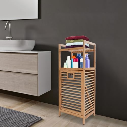 3-Tier Bamboo Tilt-Out Laundry Hamper, Pull-Out Dirty Clothes Storage Basket ...