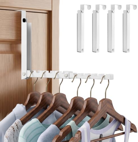 Over Door Hanger - 4Pcs Foldable Over The Door Hooks with 10 Ridges, Double F...