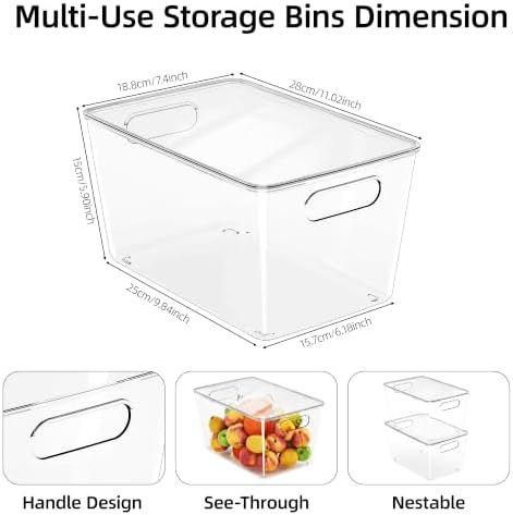 8 Pack Clear Plastic Storage Bins with Lids Stackable, XLarge