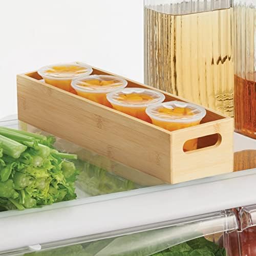 mDesign Set of 2 Kitchen Storage Box – Open-Top Bamboo Storage Tray with Hand...
