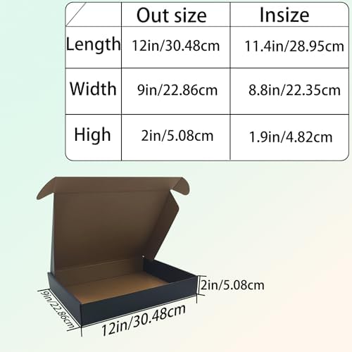 12x9x2 inch Black Shipping Boxes Set of 24, Corrugated Cardboard Mailer Box