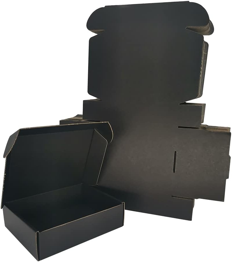 50 Pack 7x6x2'' Small Shipping Boxes, Black Corrugated Cardboard Mail...