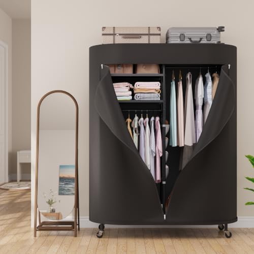 BACEKOLL Heavy Duty Clothes Rack with Cover Portable Rolling Closet 480LBS
