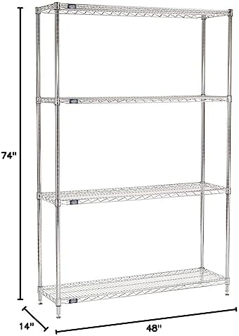 Nexel 14" x 48" x 74", 4 Tier Adjustable Wire Shelving Unit, N...