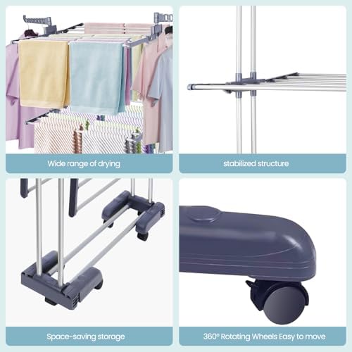 Heavy Duty Clothes Drying Rack, 4-Tier Foldable Laundry Drying Rack 70" ...