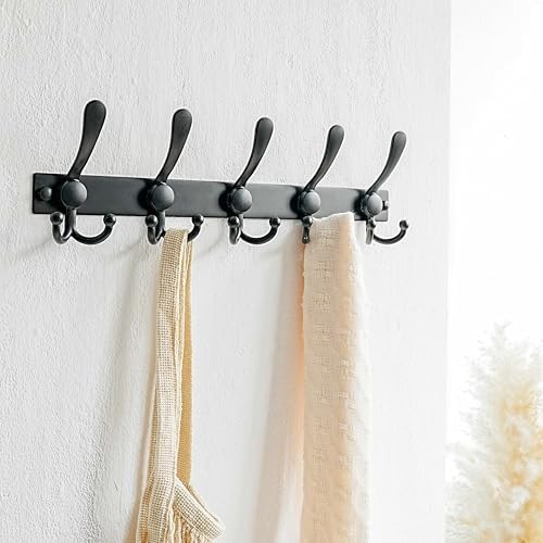 Dseap Coat Rack Wall Mount, Heavy Duty 12-Gauge Base vs Flimsy 1mm, Double-Th...