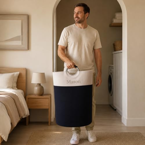 Personalized Laundry Basket, Embroidered Travel Laundry Hamper, Collapsible L...