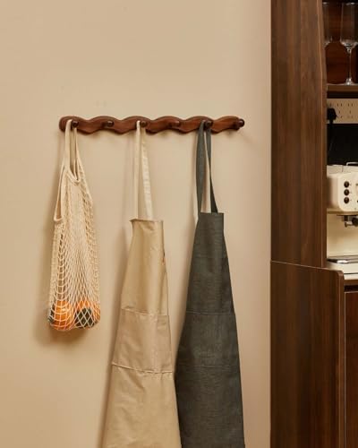 Wood Coat Rack Wall Mount - Walnut Coats Hook Hanger Wall-Mounted, Wave-Shape...