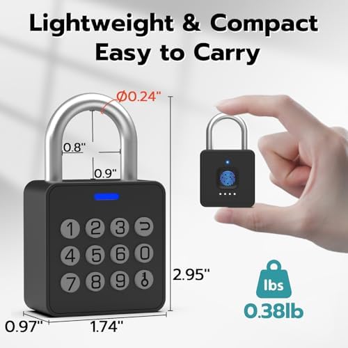 Fingerprint Gym Locker Lock with Code Keypad, Weatherproof Padlock