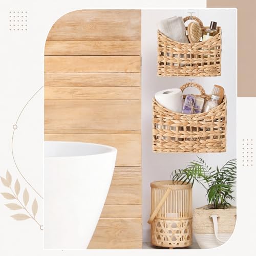 Mifoci 2 Pcs Wicker Hanging Wall Basket Woven Basket Natural Water Hyacinth
