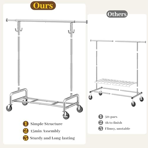 Raybee 75" Wide Clothes Rack with 4 Extra Hooks Heavy Duty Clothes Rack